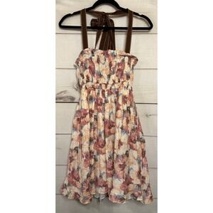 En Saison Floral Smocked Waist Halter Dress Women Size M Brown‎ Straps